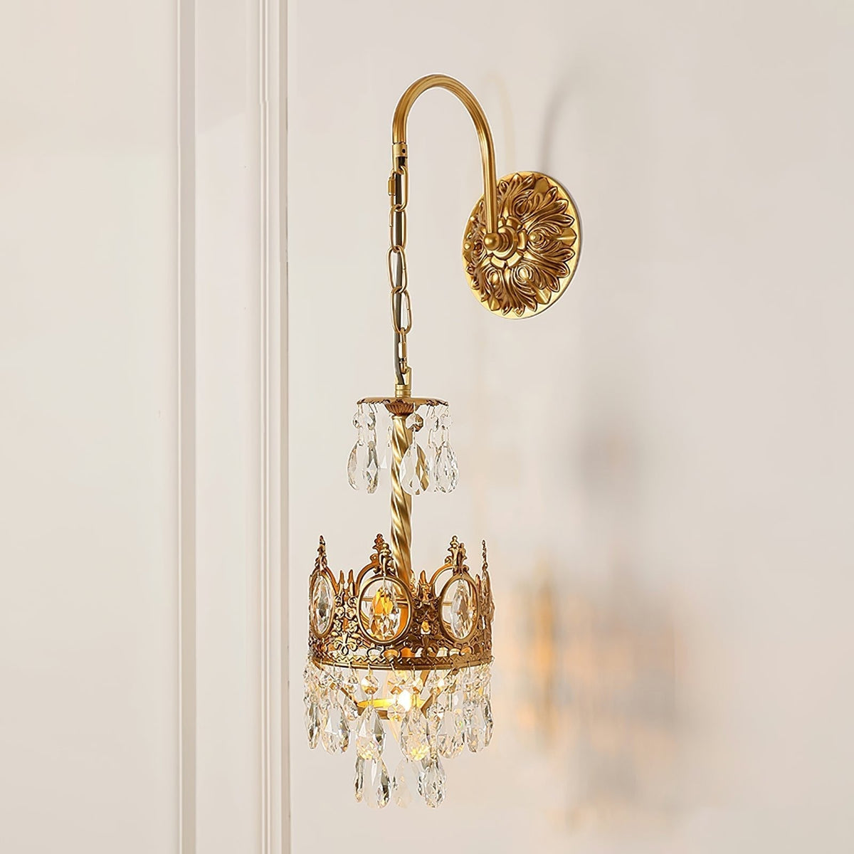 Crystal Crown Wall Light ? 6.3″ x H 24.4″ / Dia 16cm x H 62cm / Copper & Clear crystal Wall lamp