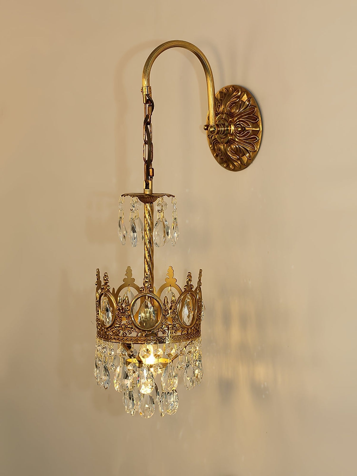 Crystal Crown Wall Light ? 6.3″ x H 24.4″ / Dia 16cm x H 62cm / Copper & Clear crystal Wall lamp