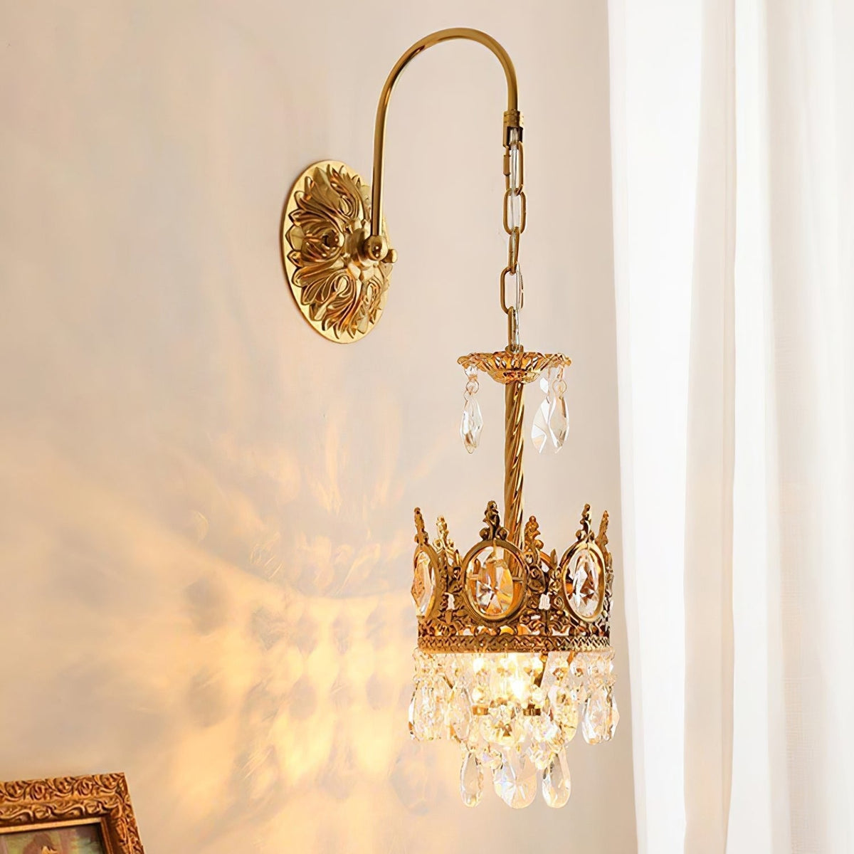Crystal Crown Wall Light ? 6.3″ x H 24.4″ / Dia 16cm x H 62cm / Copper & Clear crystal Wall lamp