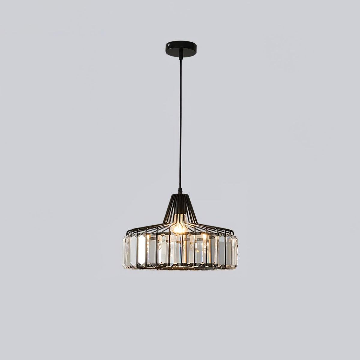 Crystal Drum Pendant Lamp ? 12.6″ x H 9″ / Dia 32cm x H 23cm / Black & Clear Pendant light