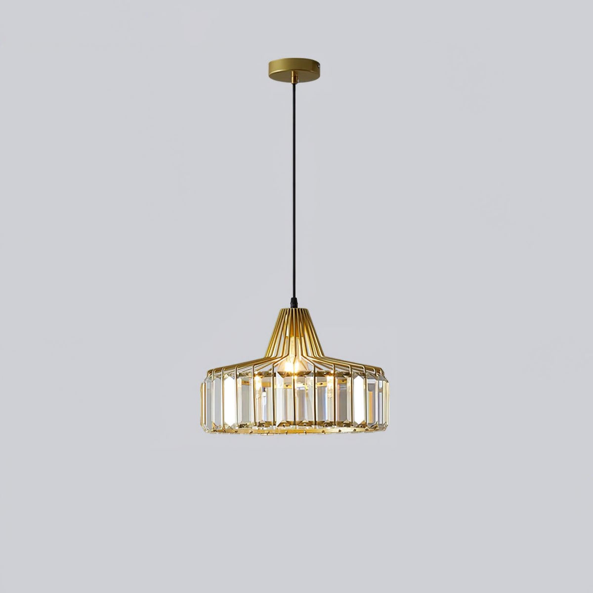 Crystal Drum Pendant Lamp ? 12.6″ x H 9″ / Dia 32cm x H 23cm / Gold & Clear Pendant light
