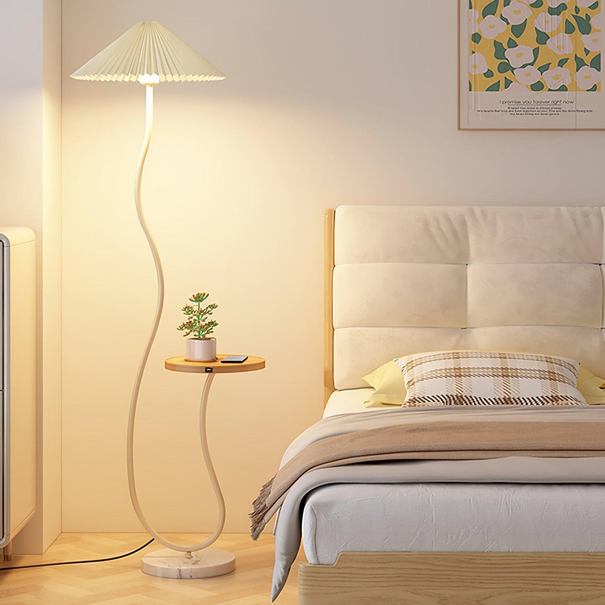 Curvatura Floor Lamp ∅ 18.9″ x H 63.4″ / Dia 48cm x H 161cm / White & White marble & White fabric / US Plug Floor lamp
