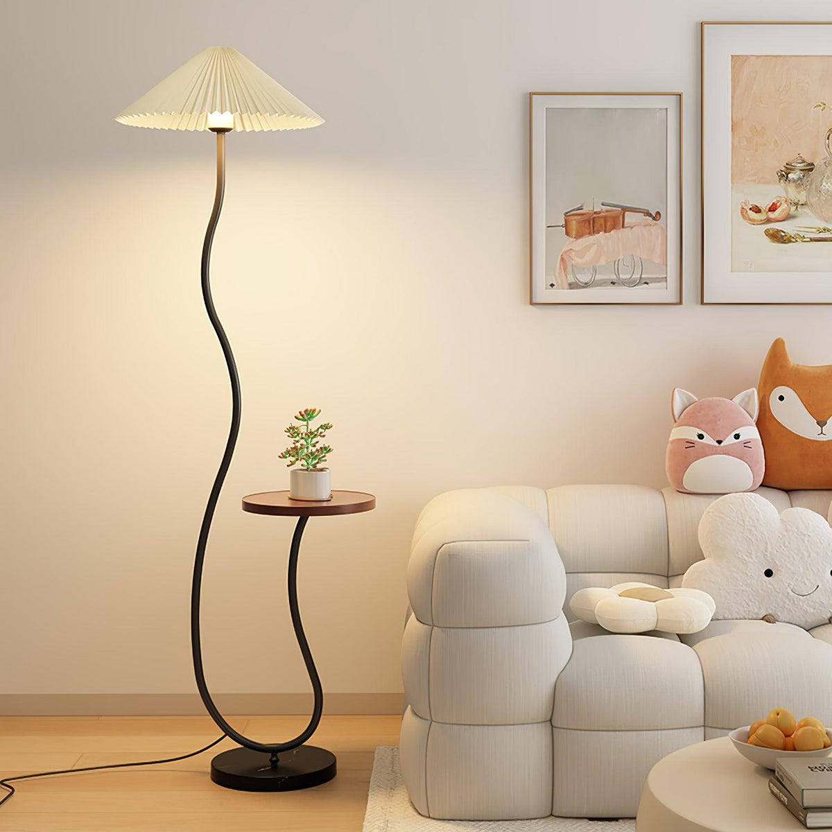 Curvatura Floor Lamp ∅ 18.9″ x H 63.4″ / Dia 48cm x H 161cm / Black & Black marble & White fabric / US Plug Floor lamp