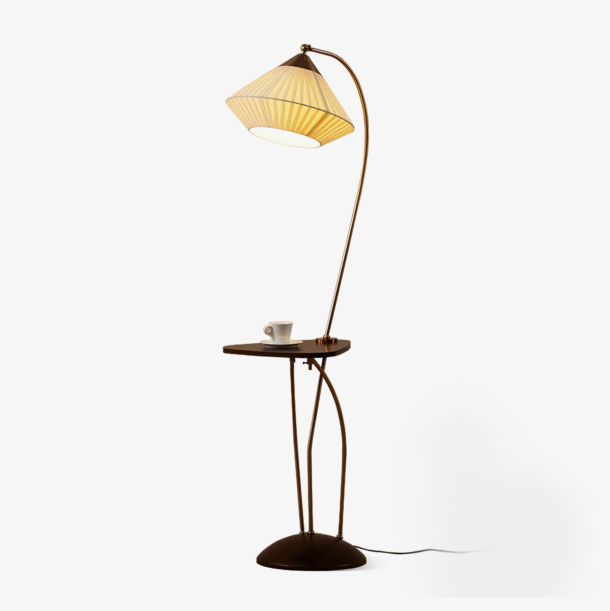 Curve With Table Floor Lamp ? 11.8″ x H 55.1″ / Dia 30cm x H 140cm / Brass & Walnut & Beige / US Plug Floor lamp