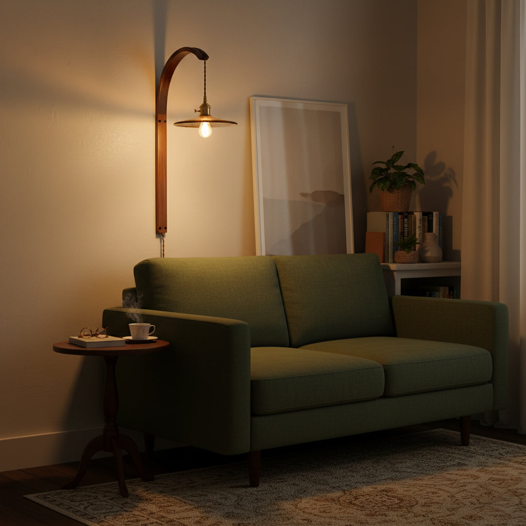 Curved Walnut Ceramic Plug-in Wall Light