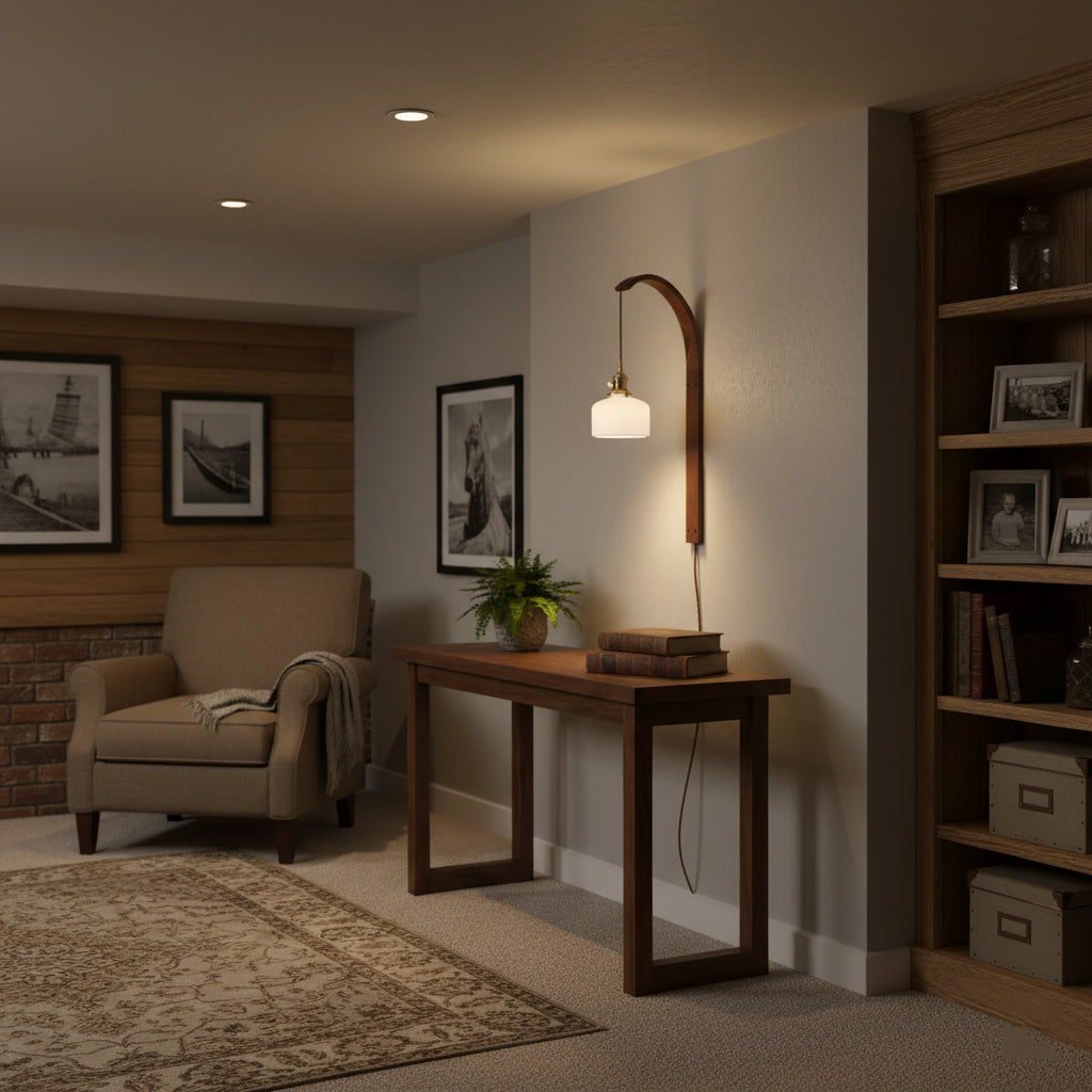 Curved Walnut Ceramic Plug-in Wall Light
