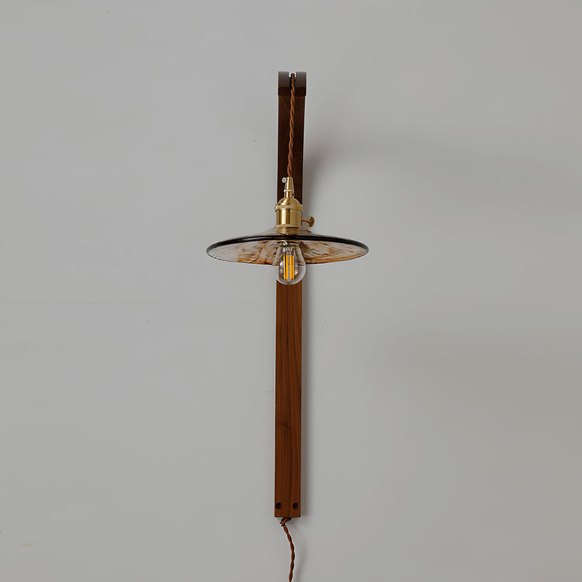 Curved Walnut Ceramic Plug-in Wall Light