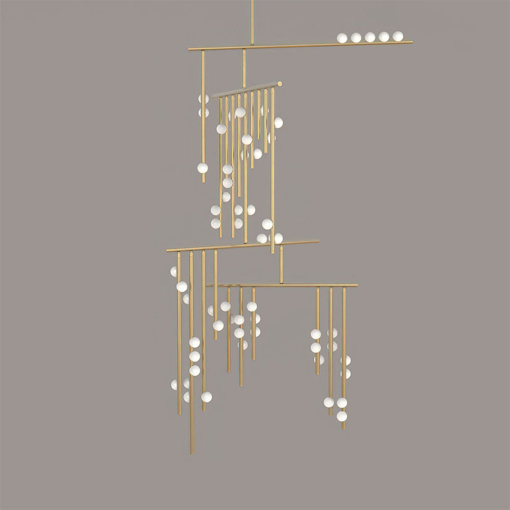 Drop System Chandelier 59 Heads L 47.2’’ x W 43.3’’ x H 133.9’’ / L 120cm x W 110cm x H 340cm / Brushed brass & White