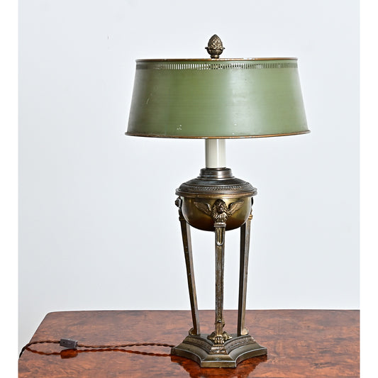 French 19th Century Empire Style Converted Oil Lamp with Tôle Shade