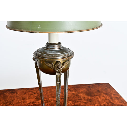 French 19th Century Empire Style Converted Oil Lamp with Tôle Shade