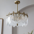 Decorative Pattern Glass Round Chandelier 5 heads Φ 15.7″ x H 9.1″ / Dia 40cm x H 23cm / Copper + Clear Chandelier