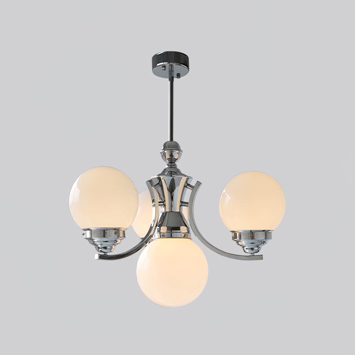 Dewdrop Globe Chandelier 4 heads A ? 21.7″ x H 17.7″ / Dia 55cm x H 45cm / Chrome + White Chandelier