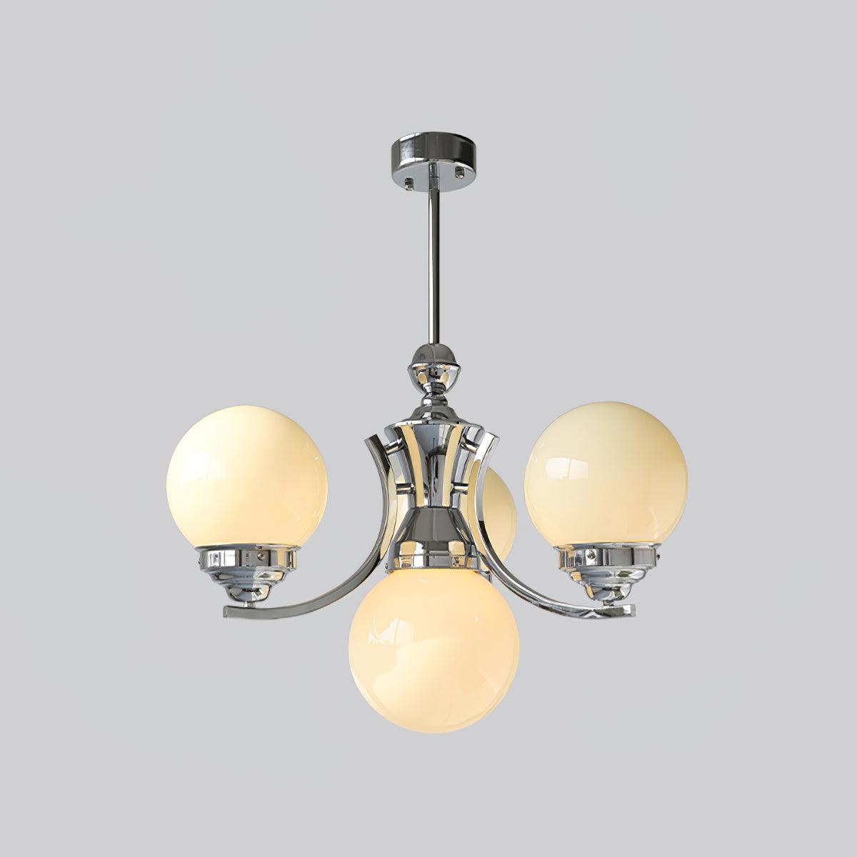 Dewdrop Globe Chandelier 4 heads A ? 21.7″ x H 17.7″ / Dia 55cm x H 45cm / Chrome + Beige Chandelier