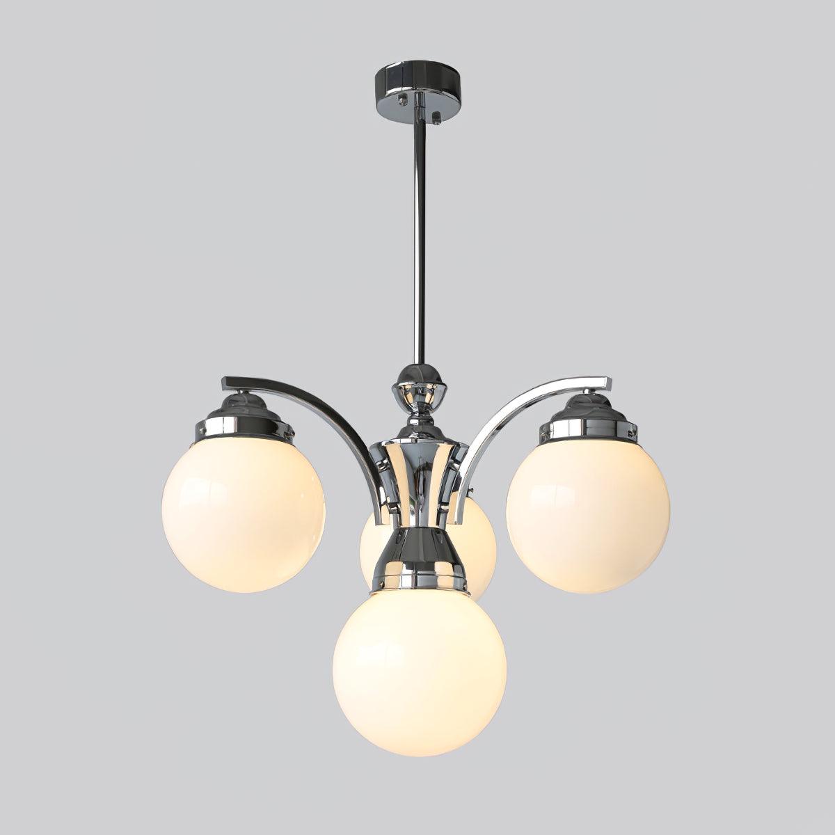 Dewdrop Globe Chandelier 4 heads B ? 29.5″ x H 17.7″ / Dia 75cm x H 45cm / Chrome + White Chandelier