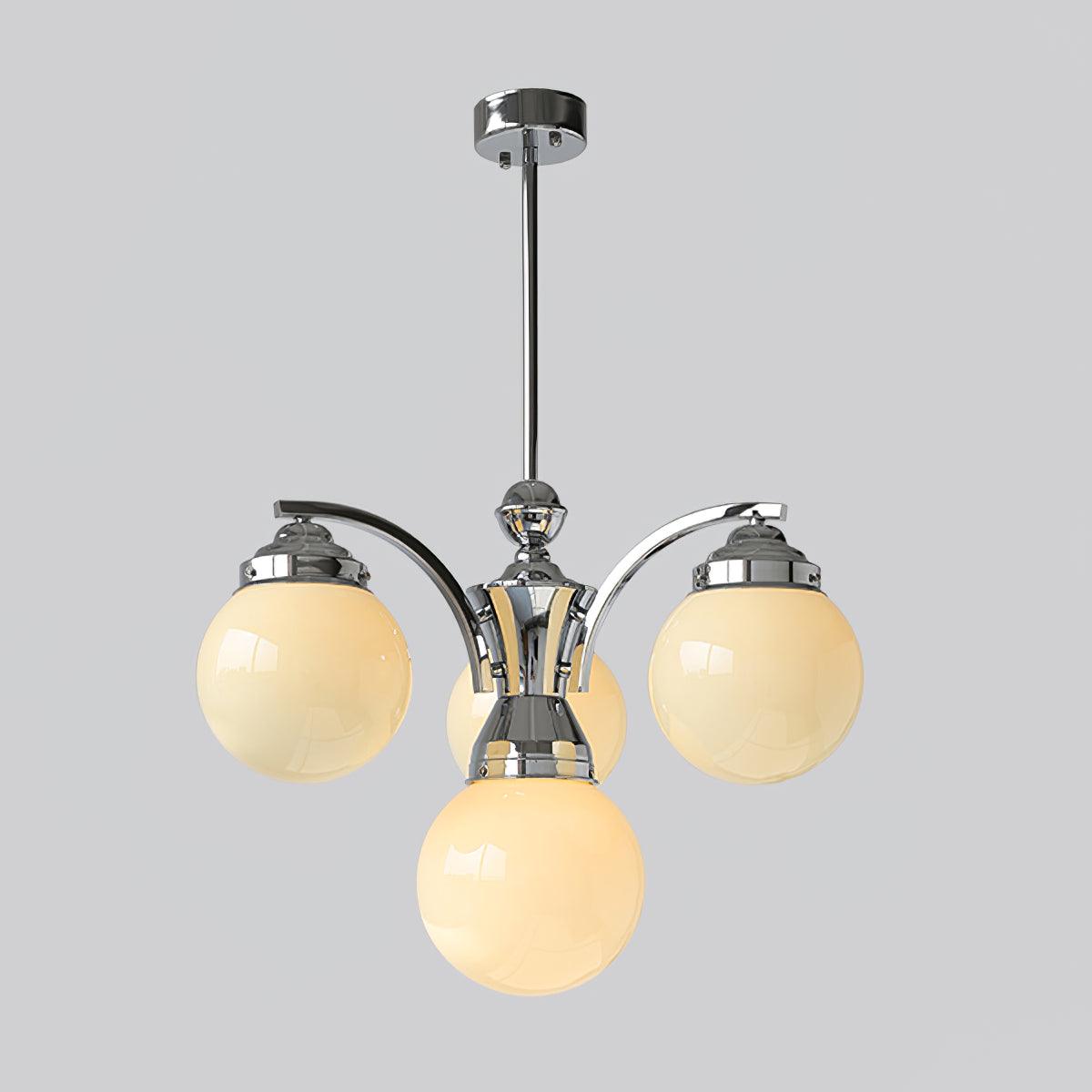 Dewdrop Globe Chandelier 4 heads B ? 29.5″ x H 17.7″ / Dia 75cm x H 45cm / Chrome + Beige Chandelier