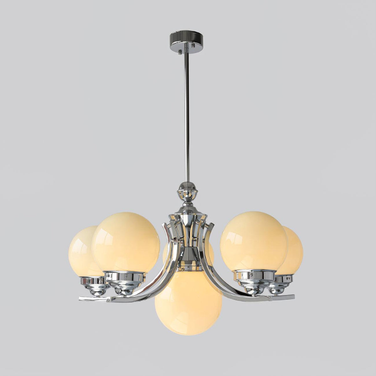 Dewdrop Globe Chandelier 6 heads A ? 21.7″ x H 17.7″ / Dia 55cm x H 45cm / Chrome + Beige Chandelier