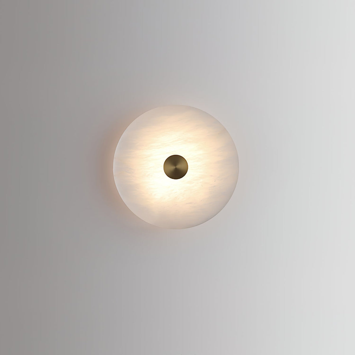 Disc Shaped Alabaster Wall Light ? 7.9″ x H 2.8″ / Brass & White / Warm Light Wall lamp
