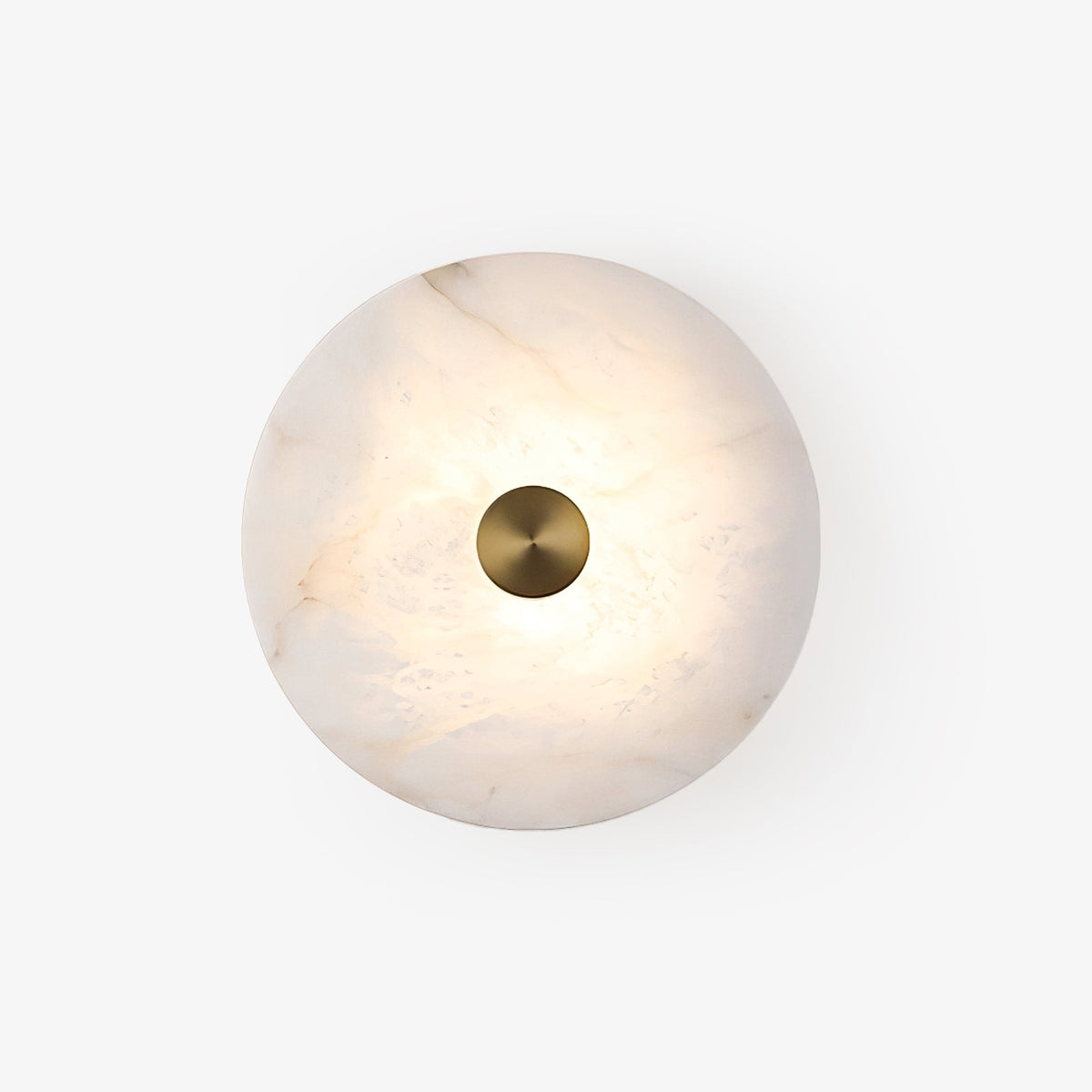 Disc Shaped Alabaster Wall Light ? 13.8″ x H 2.8″ / Brass & White / Warm Light Wall lamp
