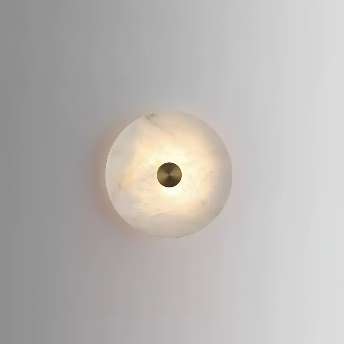 Disc Shaped Alabaster Wall Light ? 9.8″ x H 2.8″ / Brass & White / Warm Light Wall lamp