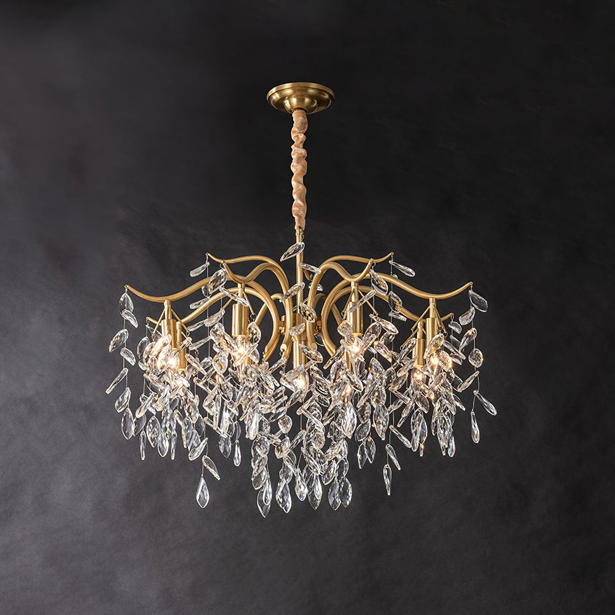 Dorale Chandelier 9 heads ? 35.4″ x H 25.5″/ Dia 80cm x H 70cm / Brass & Clear Chandelier