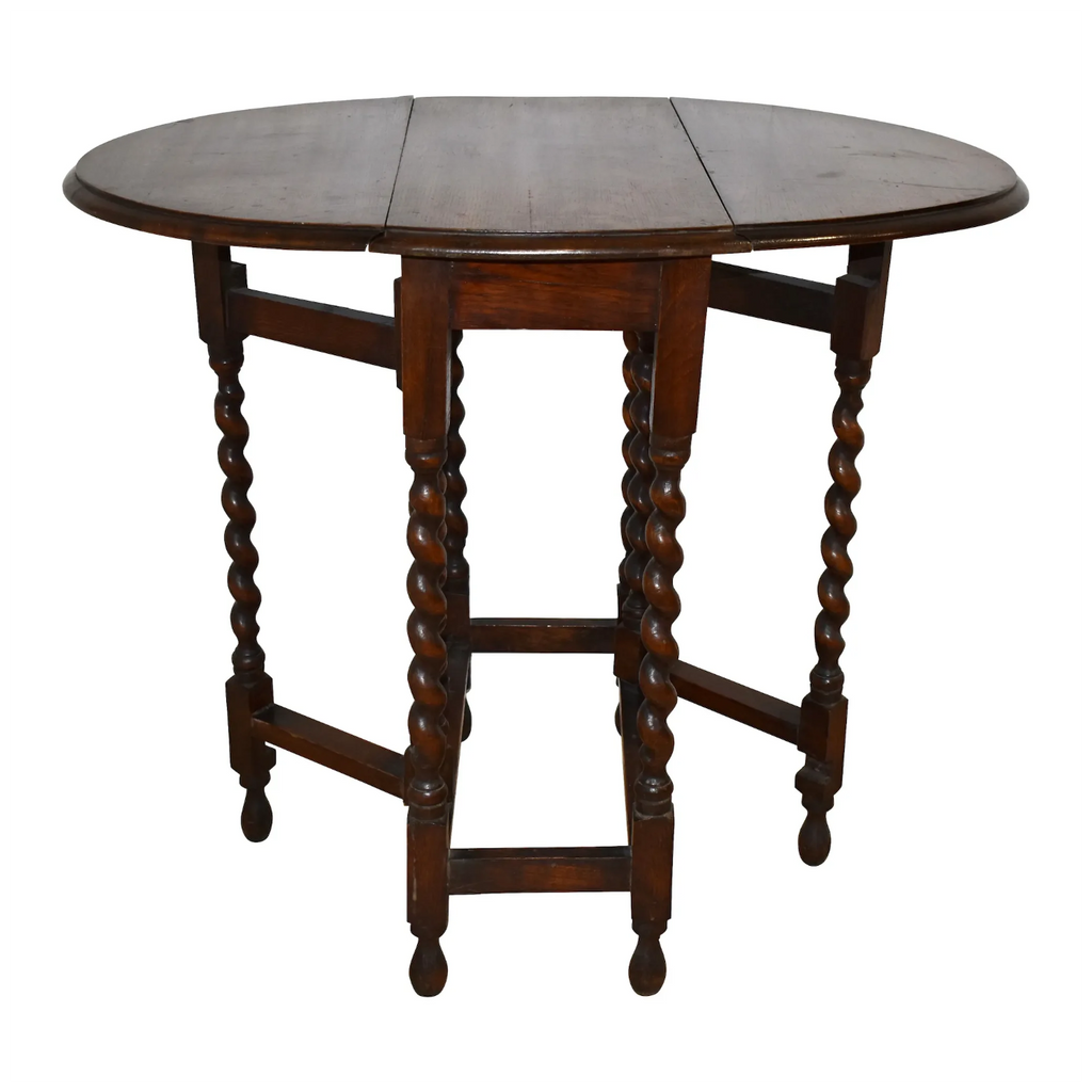 Early 20th Century Oak Gate Leg Table with Barley Twist Legs
