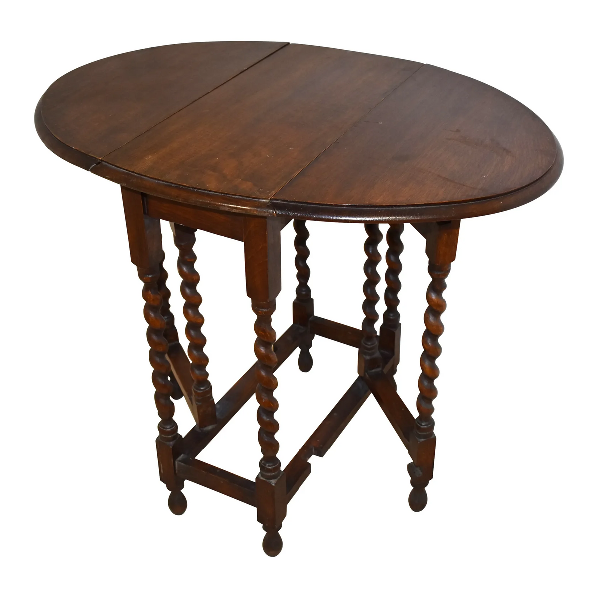 Early 20th Century Oak Gate Leg Table with Barley Twist Legs