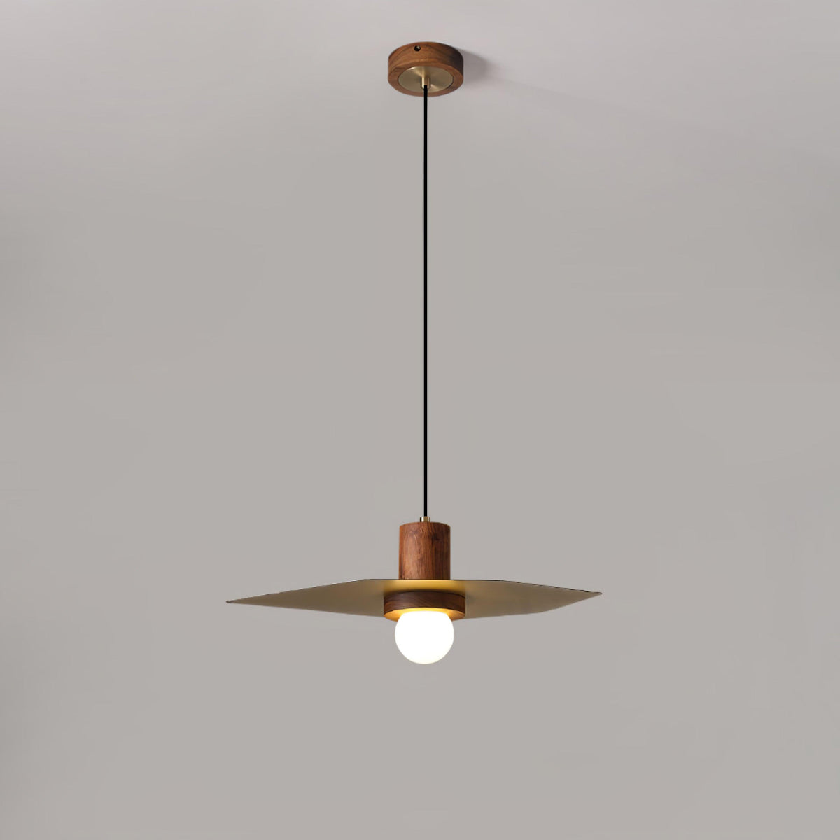 Elara Halo Pendant Lamp ? 17.7″ x H 59.1″ / Dia 45cm x H 150cm / Walnut wood & Brass Pendant light