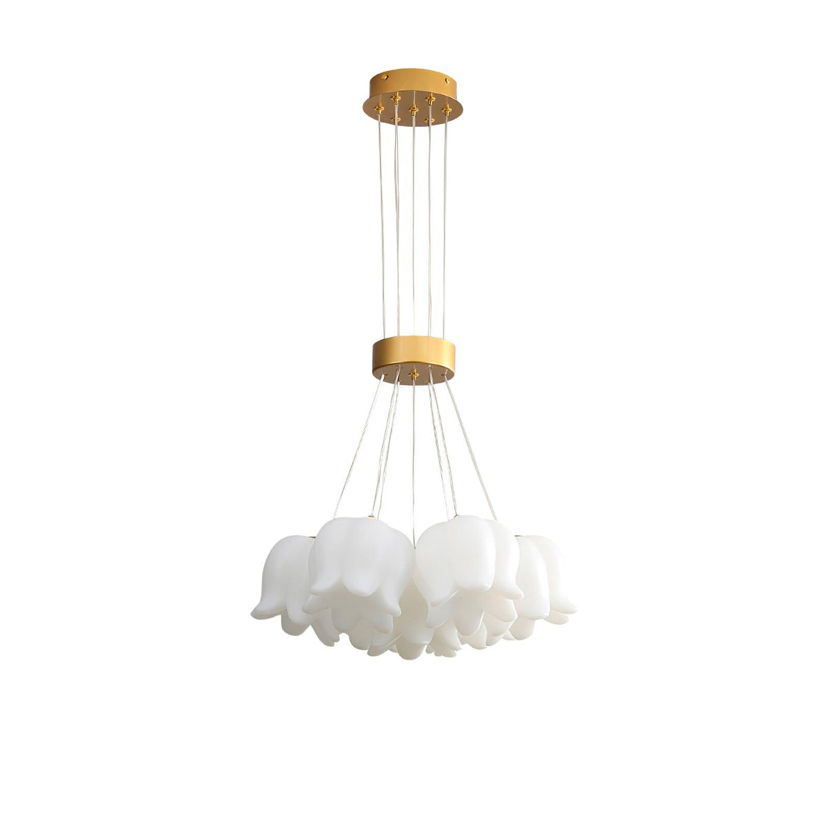Elegant Floral Pendant Light 7 head ∅ 15.7″ x H 59.1″ / Dia 40cm x H 150cm / Gold + White Acrylic Lampshade Pendant