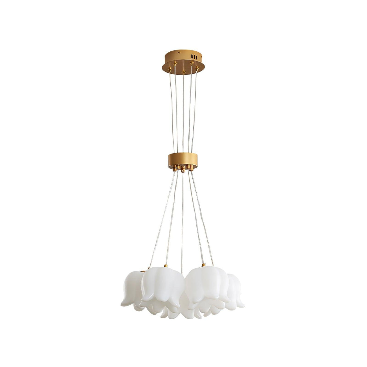 Elegant Floral Pendant Light 5 head ∅ 15.7″ x H 59.1″ / Dia 40cm x H 150cm / Gold + White Acrylic Lampshade Pendant