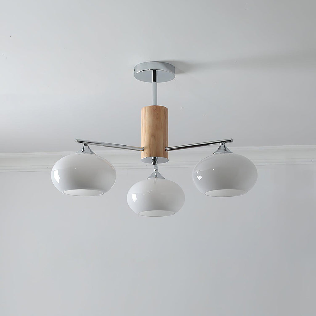 Elliptical Persimmon Chandelier 3 Lamps ? 26.8″ x H 20.9″ / Dia 68cm x H 53cm / Chrome & Milk white glass Chandelier
