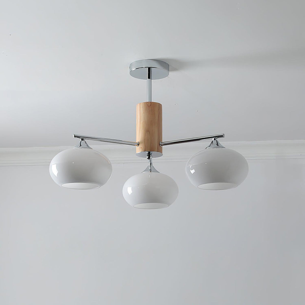 Elliptical Persimmon Chandelier 3 Lamps ? 26.8″ x H 20.9″ / Dia 68cm x H 53cm / Chrome & Milk white glass Chandelier