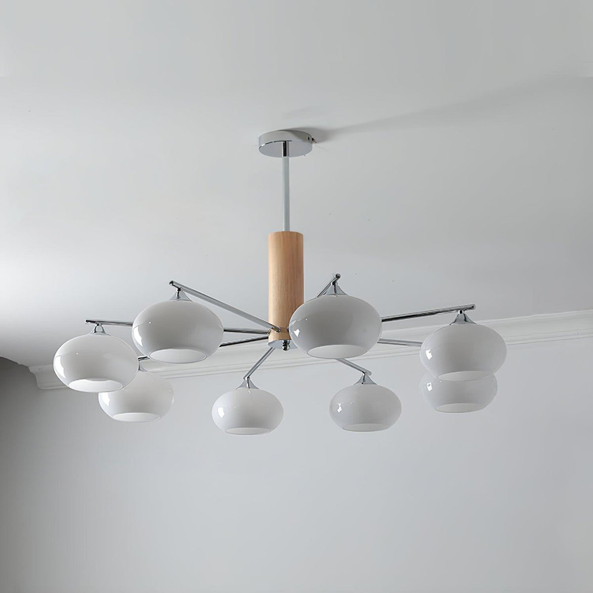 Elliptical Persimmon Chandelier 8 Lamps ? 38.6″ x H 20.9″ / Dia 98cm x H 53cm / Chrome & Milk white glass Chandelier