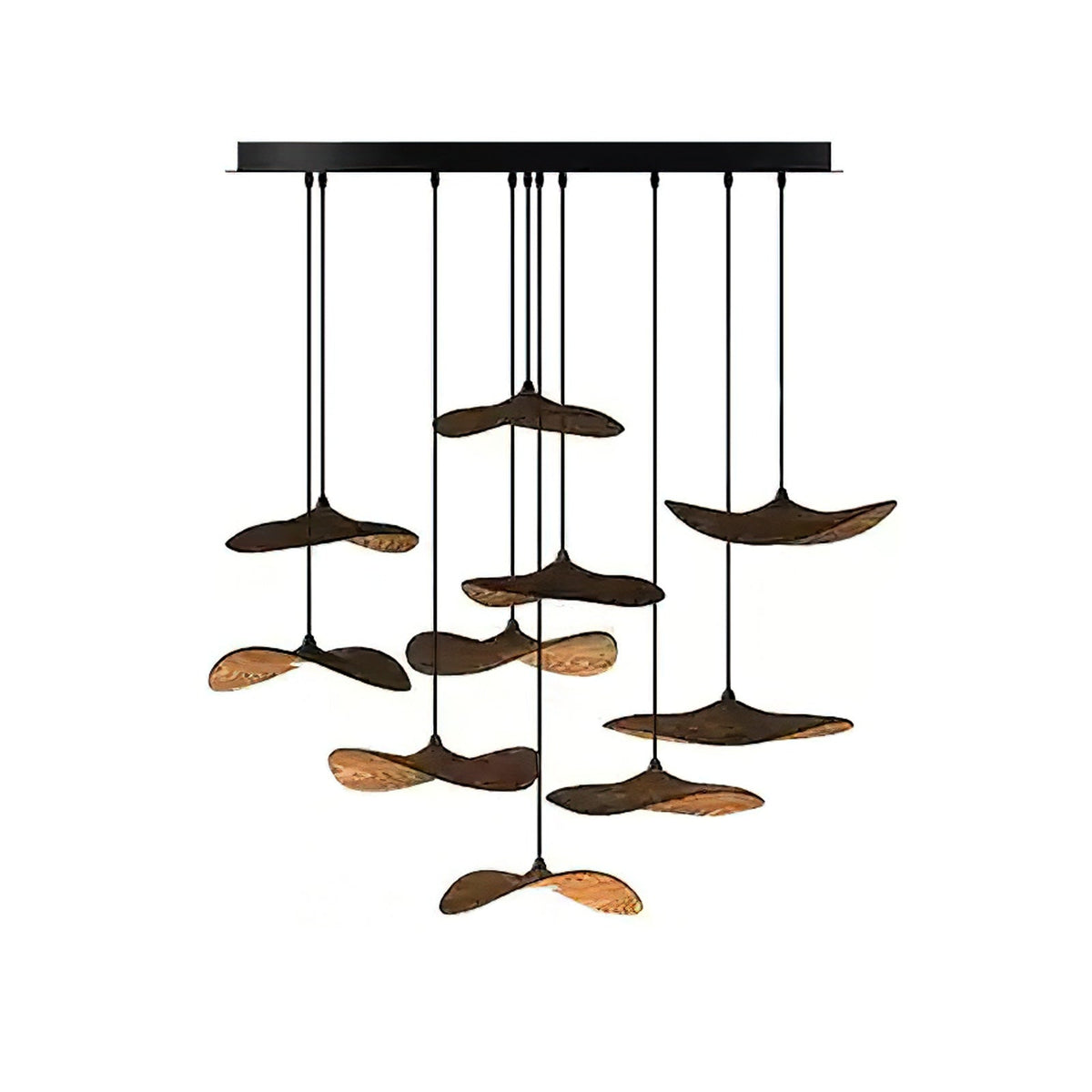 Empty Leaf Chandelier 10Heads ? 35.4’’ x H 27.6’’ / Walnut Color / Warm Light Chandelier