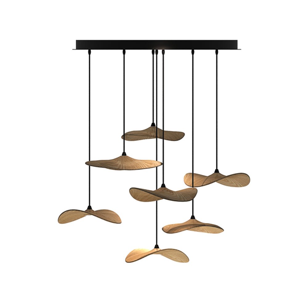 Empty Leaf Chandelier 7Heads ? 31.5’’ x H 21.7’’ / Wood Color / Warm Light Chandelier