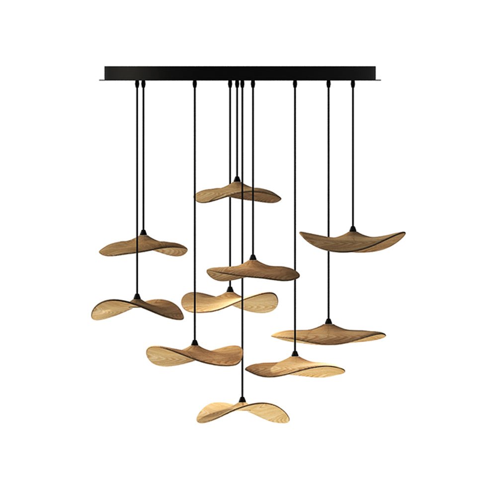 Empty Leaf Chandelier 10Heads ? 35.4’’ x H 27.6’’ / Wood Color / Warm Light Chandelier