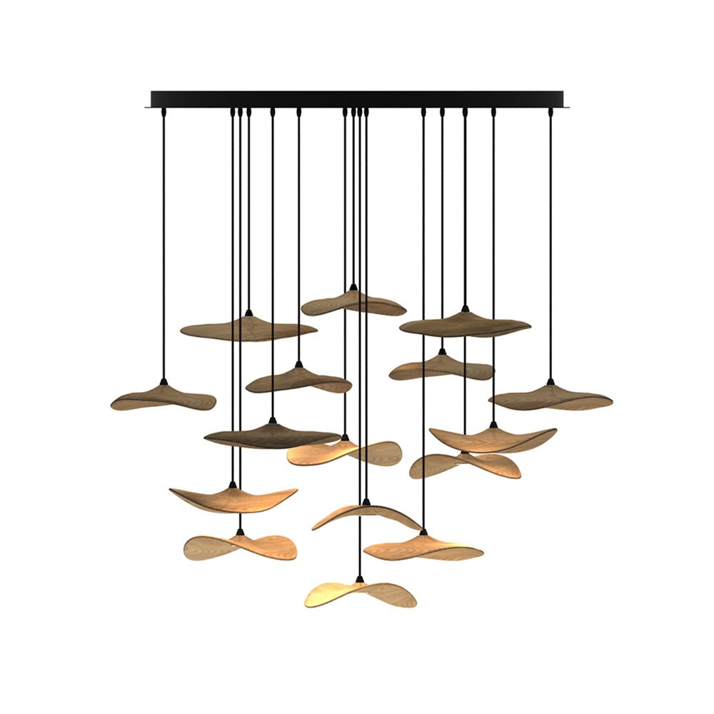 Empty Leaf Chandelier 16Heads ? 47.2’’ x H 29.5’’ / Wood Color / Warm Light Chandelier