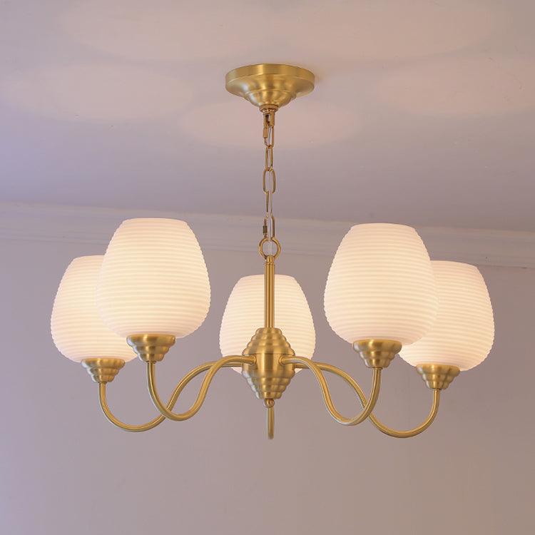 Endon Alton Chandelier 5 heads ∅ 27.6″ x H 10.6″ / Dia 70cm x H 27cm / Brass + White Chandelier