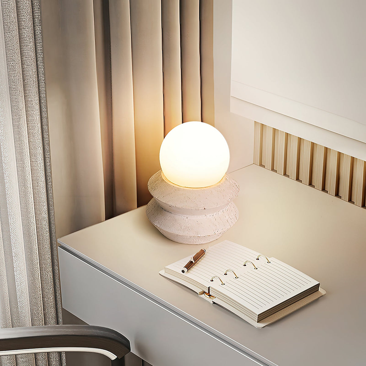 Fin Travertine Table Lamp (Built-in Battery)