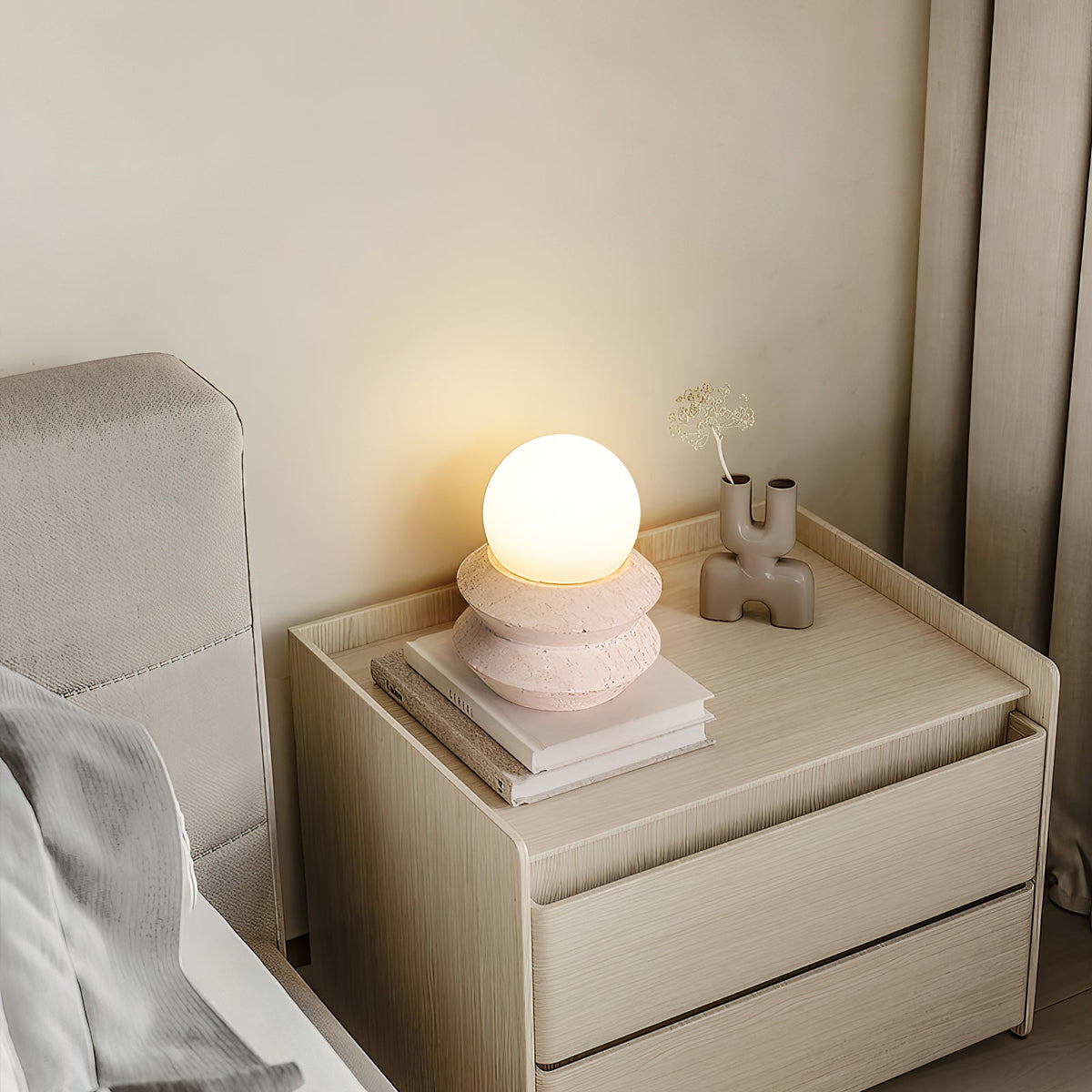 Fin Travertine Table Lamp (Built-in Battery)