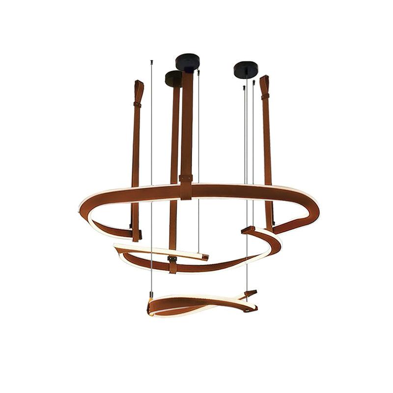 Finopi Chandelier ∅ 15.7″ x ∅ 24.8″ x ∅ 35.0″ / Dia 40cm x Dia 63cm x Dia 89cm / Brown Leather & Black & White / Warm
