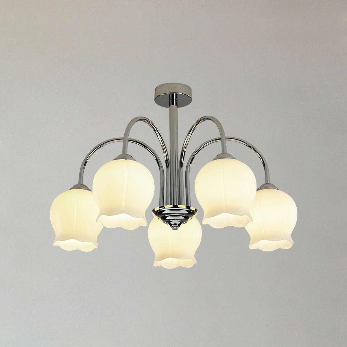 Floral Glass Chandelier 5 Heads: ∅ 24.4″ x H 16.9″ / Dia 62cm x H 43cm / Chrome Chandelier