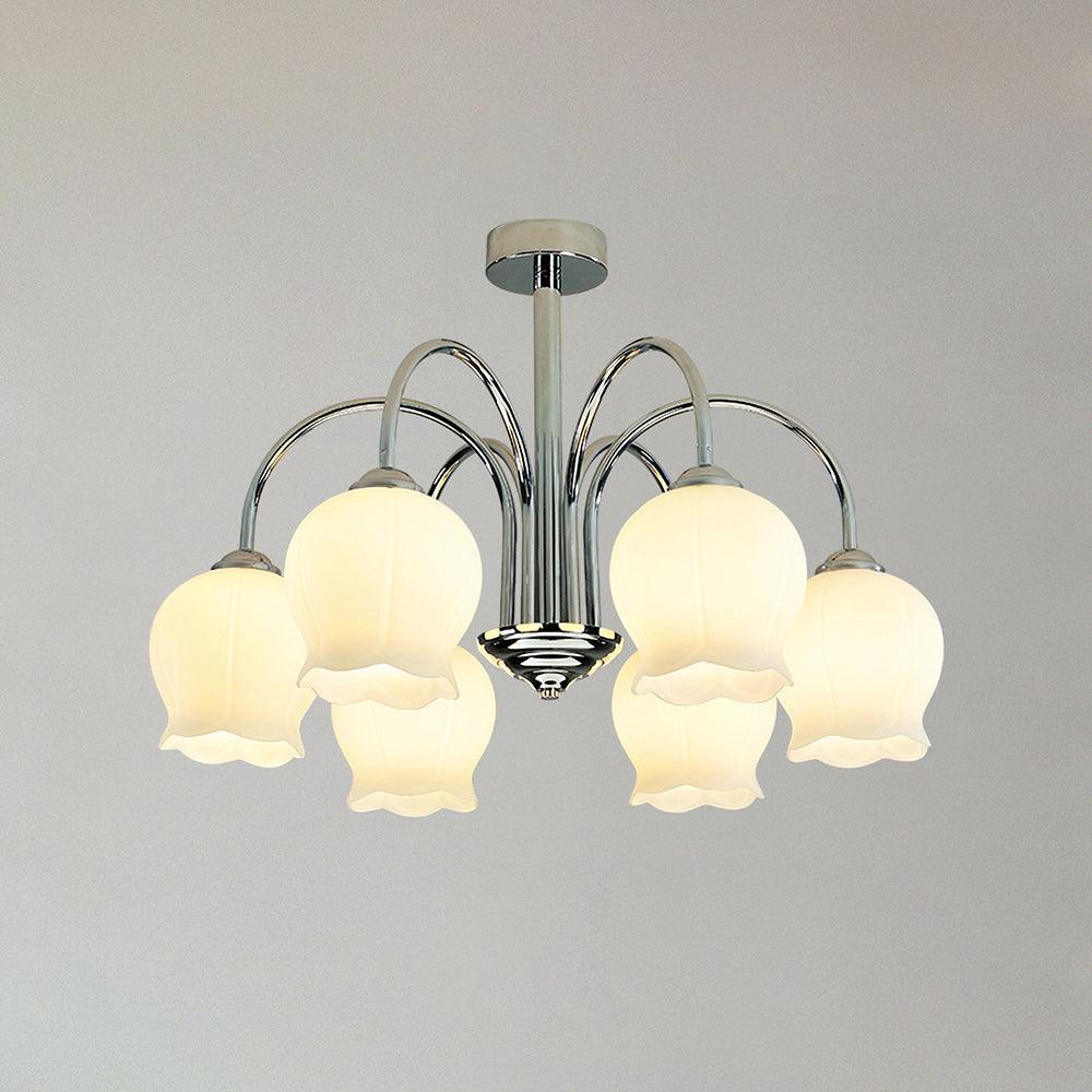 Floral Glass Chandelier 6 Heads: ∅ 24.4″ x H 16.9″/ Dia 62cm x H 43cm / Chrome Chandelier