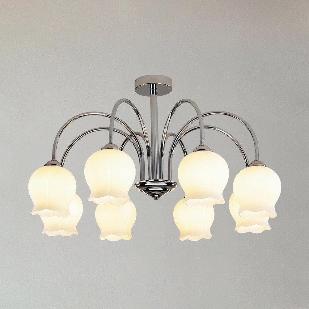 Floral Glass Chandelier 8 Heads: ∅ 31.1″ x H 16.9″ / Dia 79cm x H 43cm / Chrome Chandelier