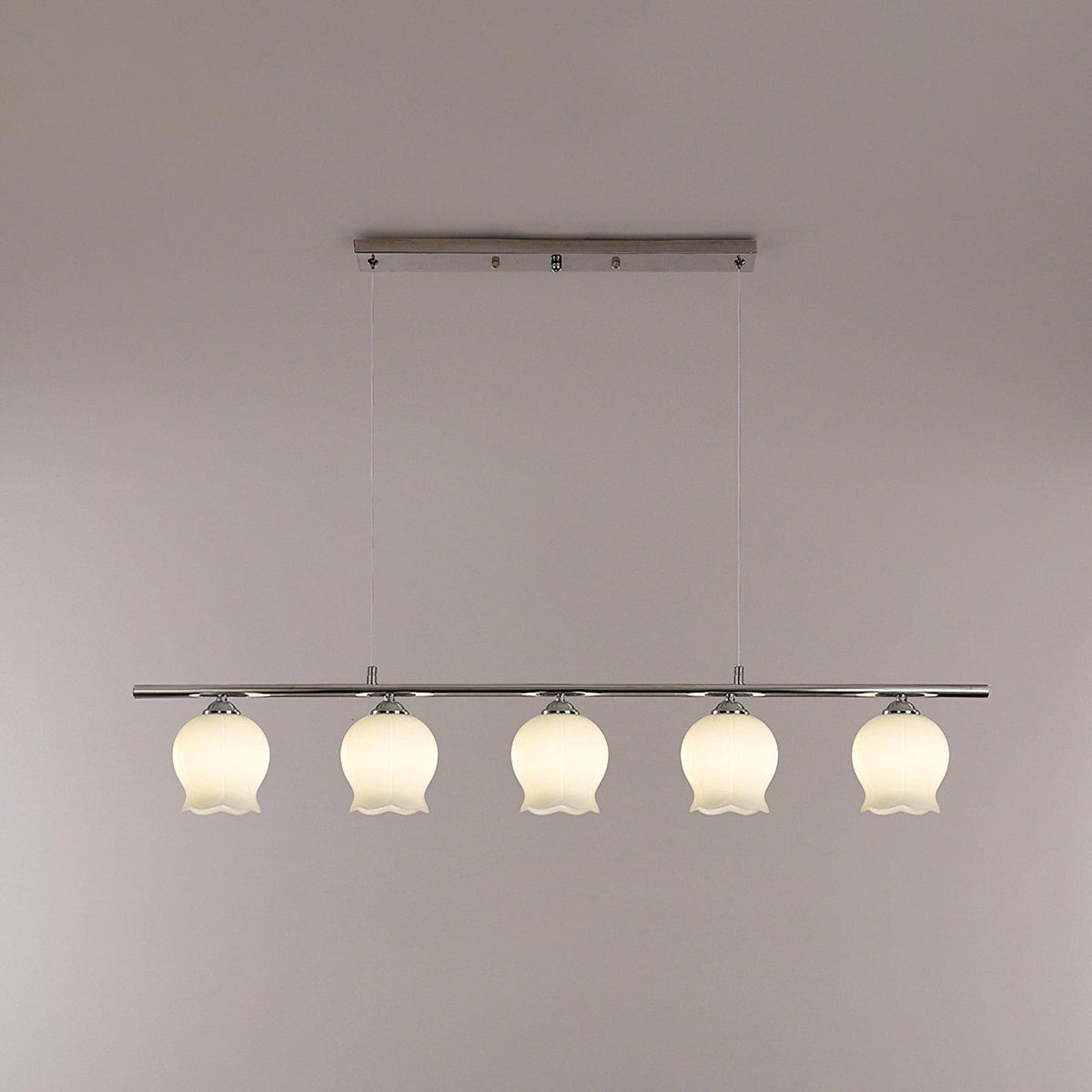 Floral Glass Modern Pendant Lamp 5 Heads: L 90cm x W 14cm x H 120cm / ∅ 35.4″ x W 5.5″ x H 47.2″ / Chrome Pendant light
