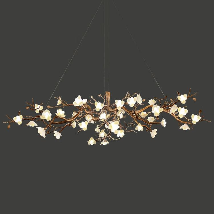 Flower Bloom Branch Brass Chandelier ? 39.4″ x H 15.7″ / Dia 100cm x H 40cm / Brass & White Chandelier