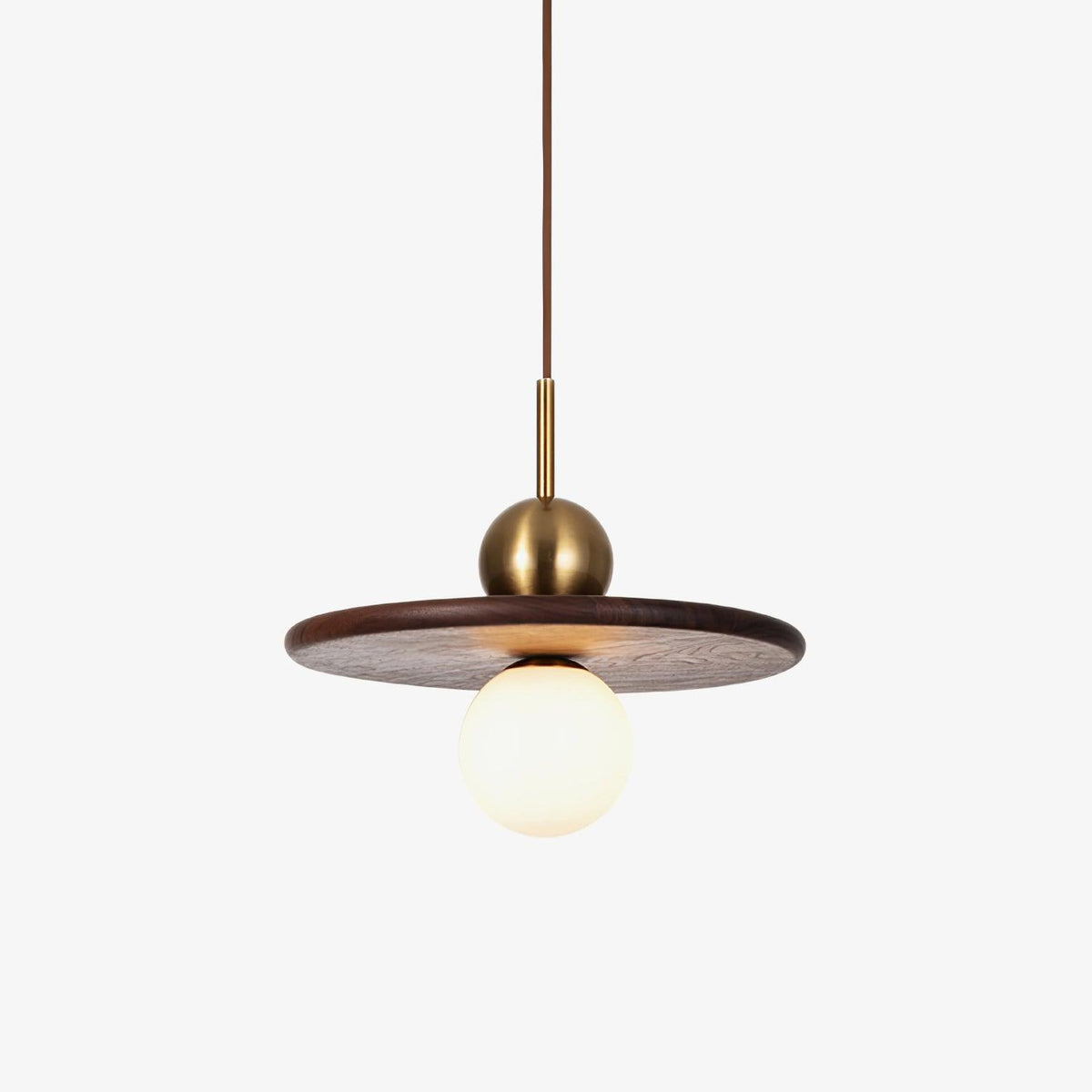 Flying Saucer Walnut Pendant Lamp ? 11.8″ x H 5.9″ / Dia 30cm x H 15cm / Brass & Walnut Pendant light