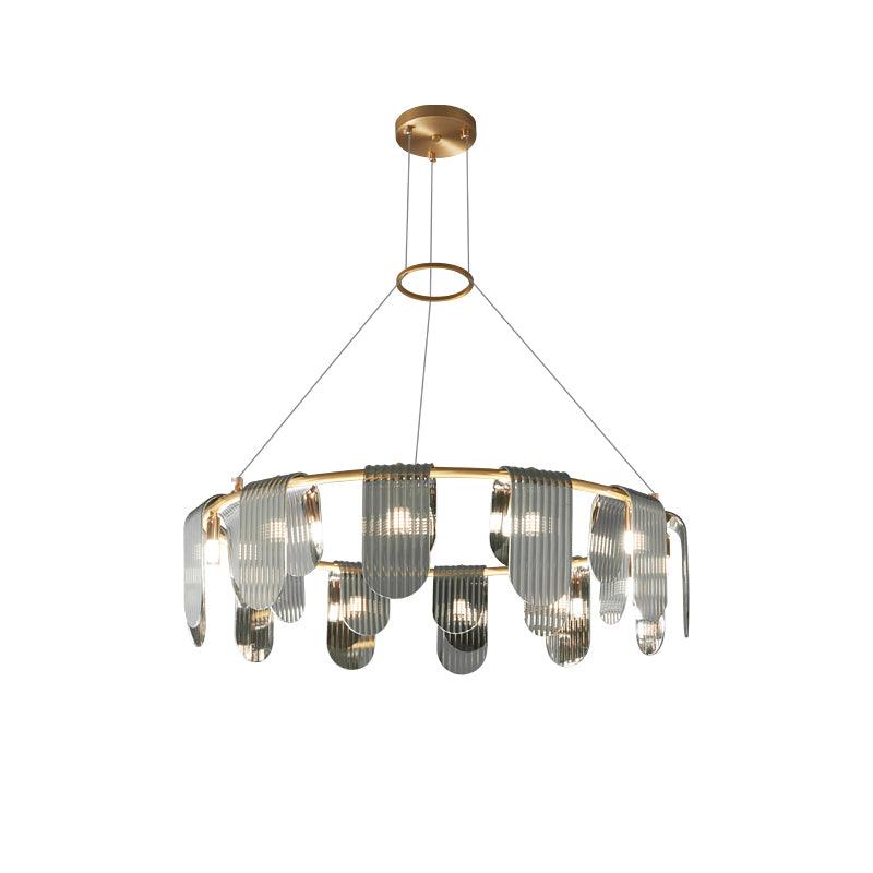 Folioles Brass Chandelier 12 lamps ∅ 35.4″ x H 8.3″ / Dia 90cm x H 21cm / Brass & Smoke gray Chandelier
