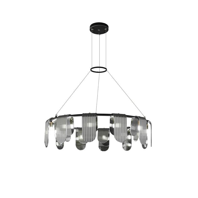 Folioles Brass Chandelier 12 lamps ∅ 35.4″ x H 8.3″ / Dia 90cm x H 21cm / Black & Smoke gray Chandelier