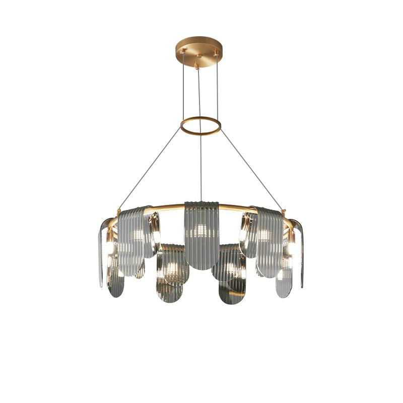 Folioles Brass Chandelier 9 lamps ∅ 27.6″ x H 8.3″ / Dia 70cm x H 21cm / Brass & Smoke gray Chandelier