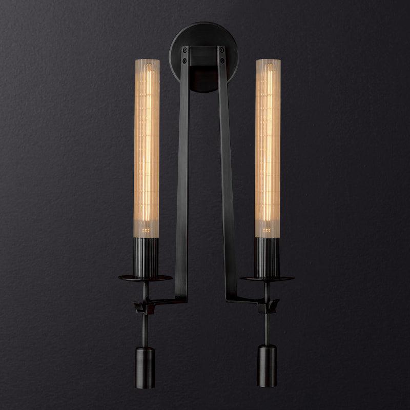 French Classicism Wall Lamp ? 9″ x H 28″ / Dia 22cm x H 71cm / Black & Clear glass Wall lamp